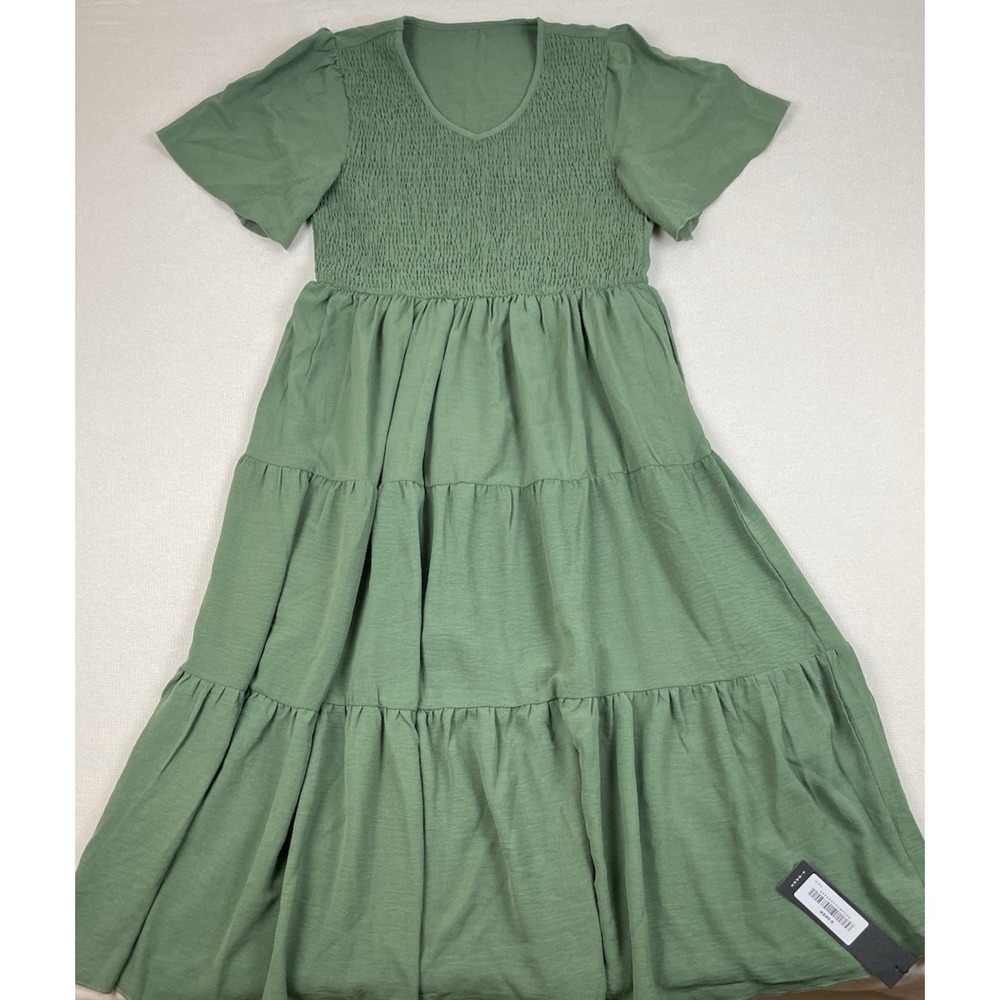 S. Deer Tierd Women's Green Midi Dress Lined Stretch Size XL - Picture 5 of 11